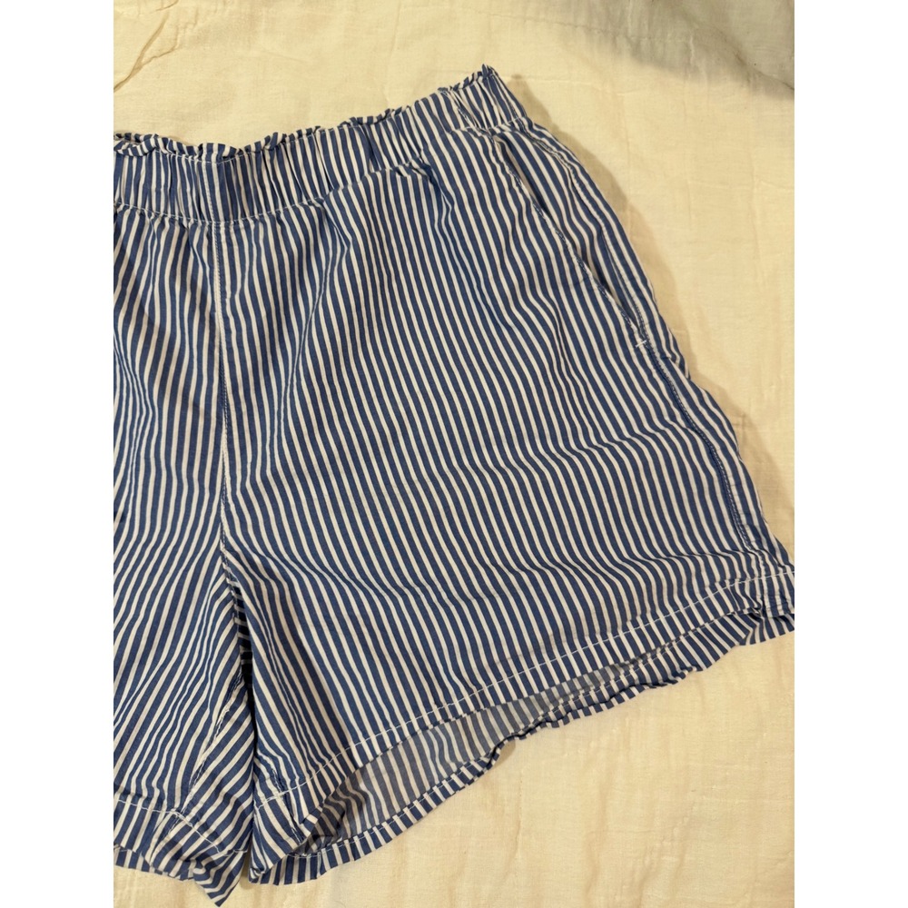 Lovestitch Blue White Striped Elastic  Waist Boxer Shorts Womens Medium‎ Pockets - Picture 2 of 7